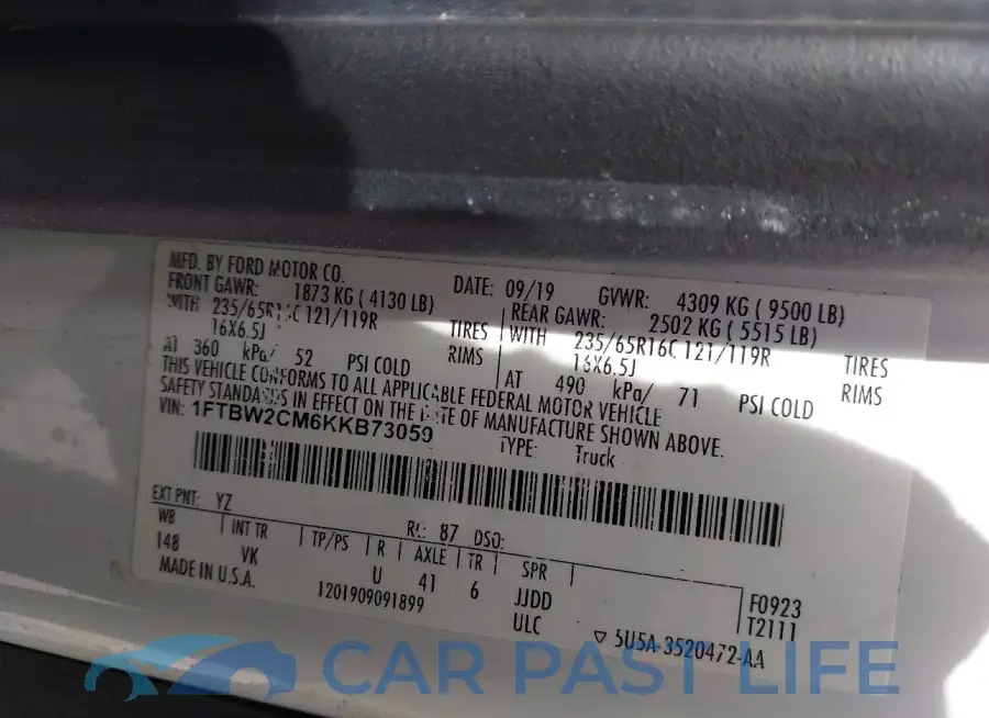 1FTBW2CM6KKB73059# 9
