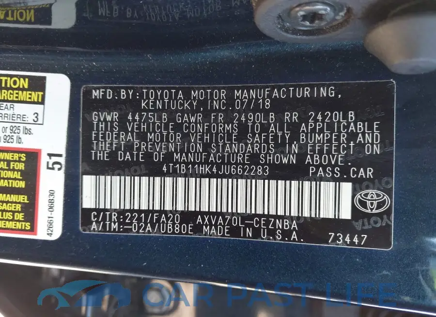4T1B11HK4JU662283# 9