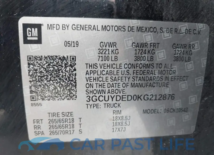 3GCUYDED0KG212876# 9