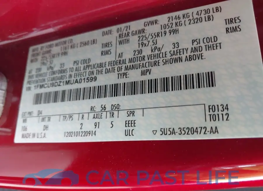 1FMCU9DZ1MUA01599# 9