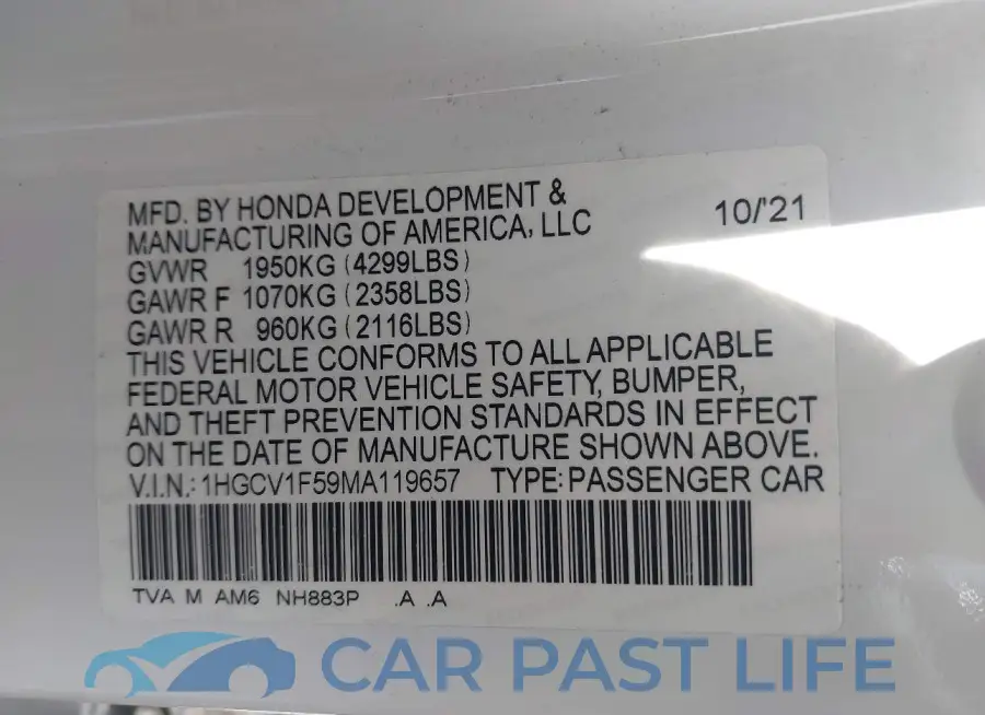 1HGCV1F59MA119657# 9