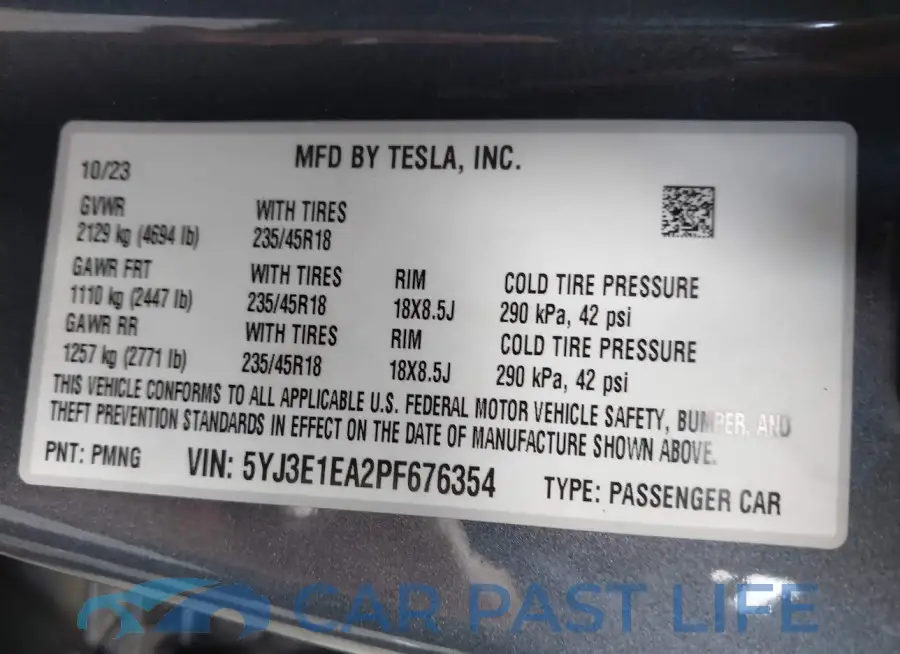 5YJ3E1EA2PF676354# 9