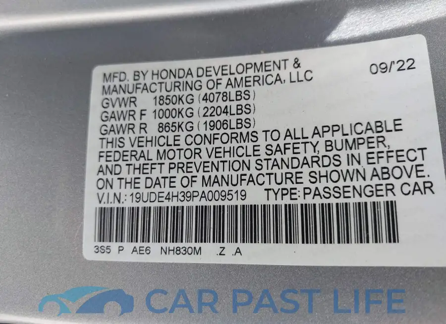 19UDE4H39PA009519# 9