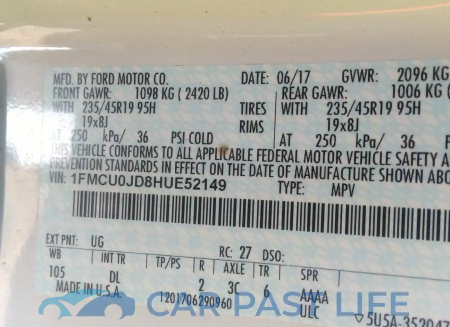 1FMCU0JD8HUE52149# 9