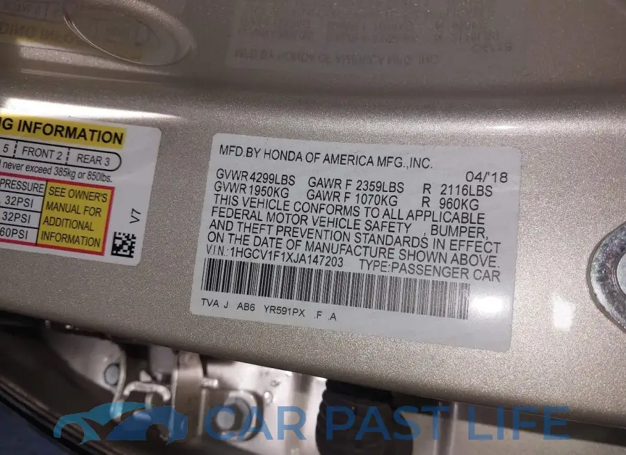 1HGCV1F1XJA147203# 9