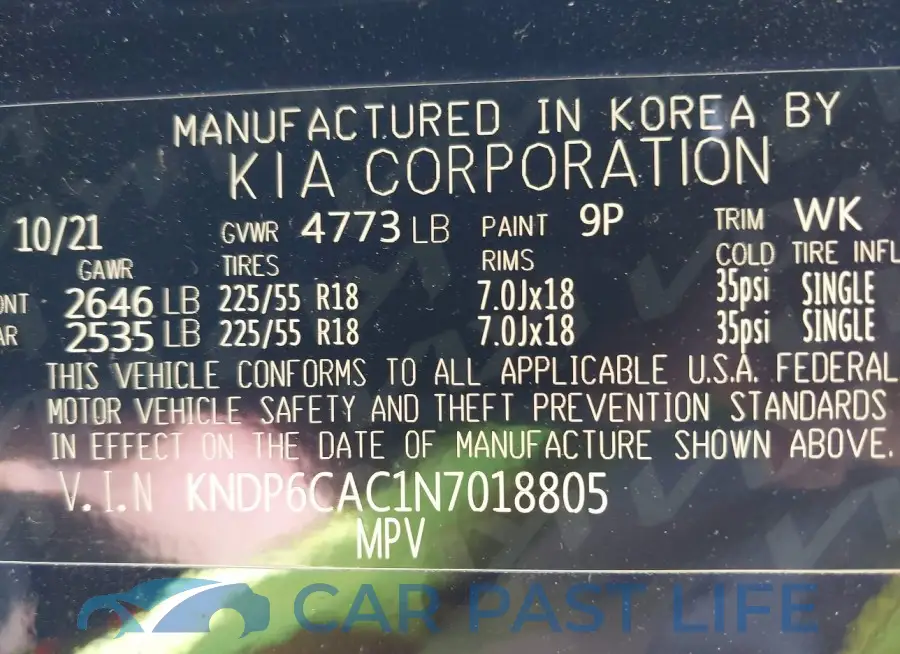 KNDP6CAC1N7018805# 9