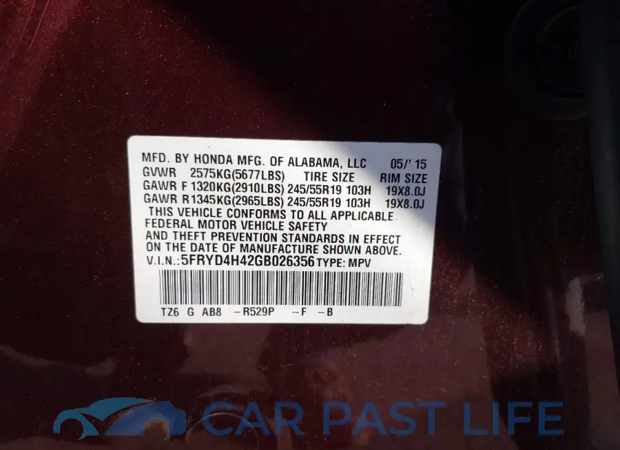 5FRYD4H42GB026356# 9