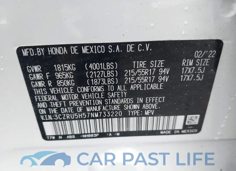 3CZRU5H57NM733220# 9