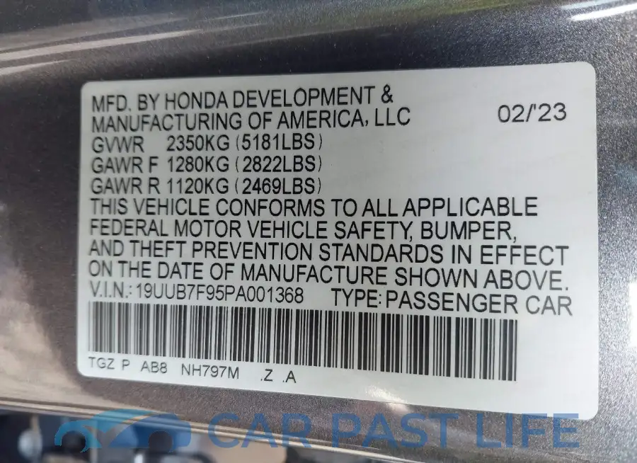 19UUB7F95PA001368# 9