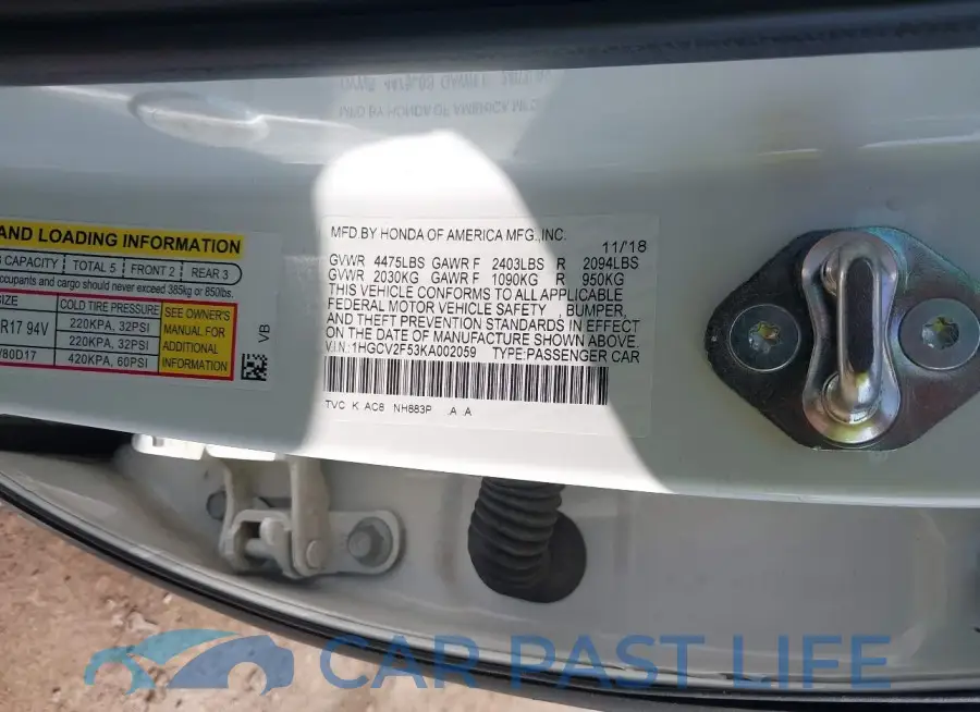 1HGCV2F53KA002059# 9