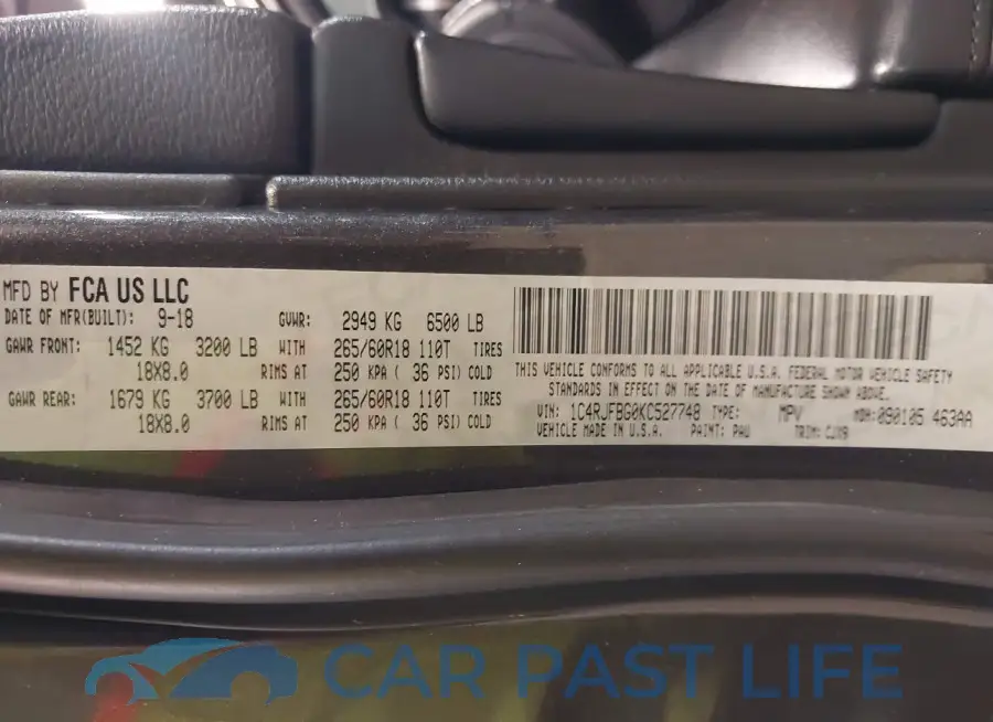 1C4RJFBG0KC527748# 9