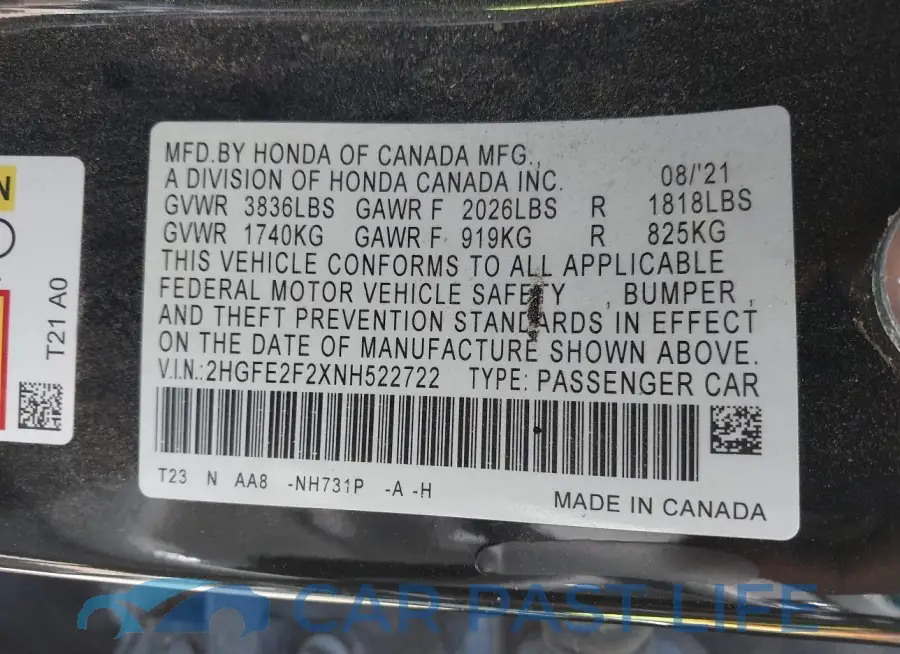 2HGFE2F2XNH522722# 9