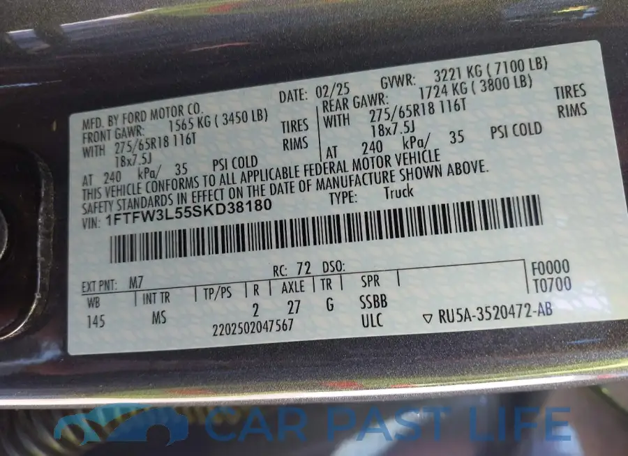1FTFW3L55SKD38180# 9