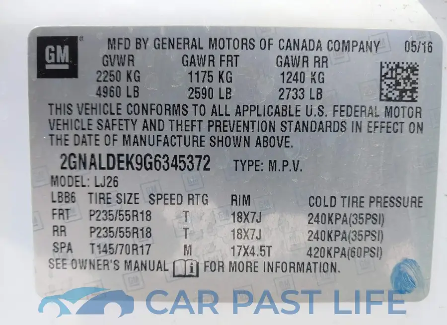 2GNALDEK9G6345372# 9