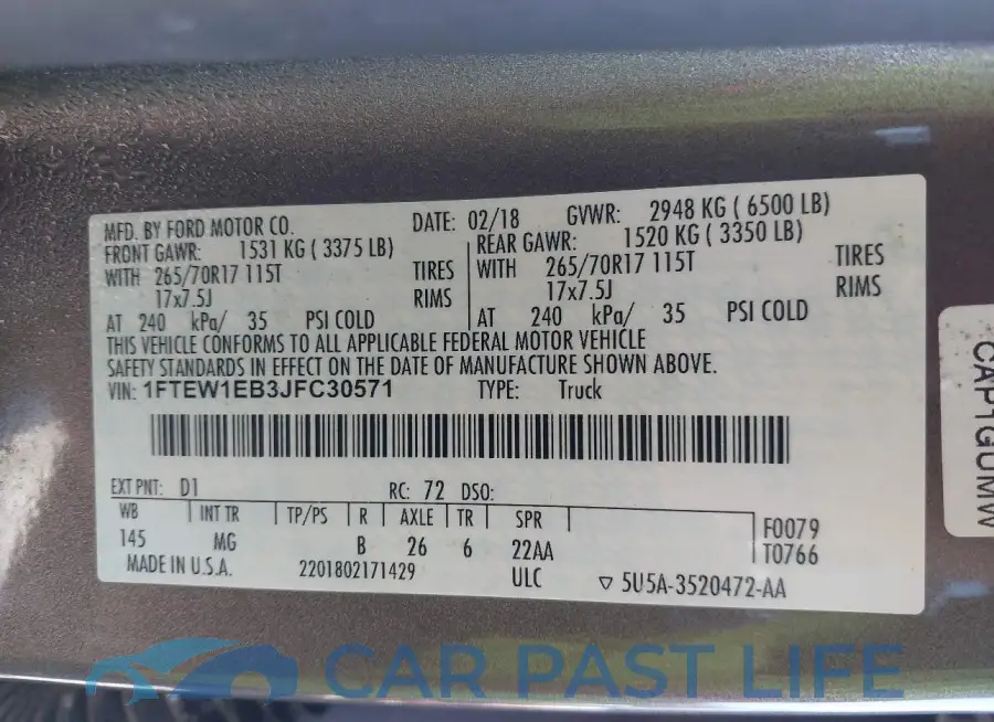 1FTEW1EB3JFC30571# 9