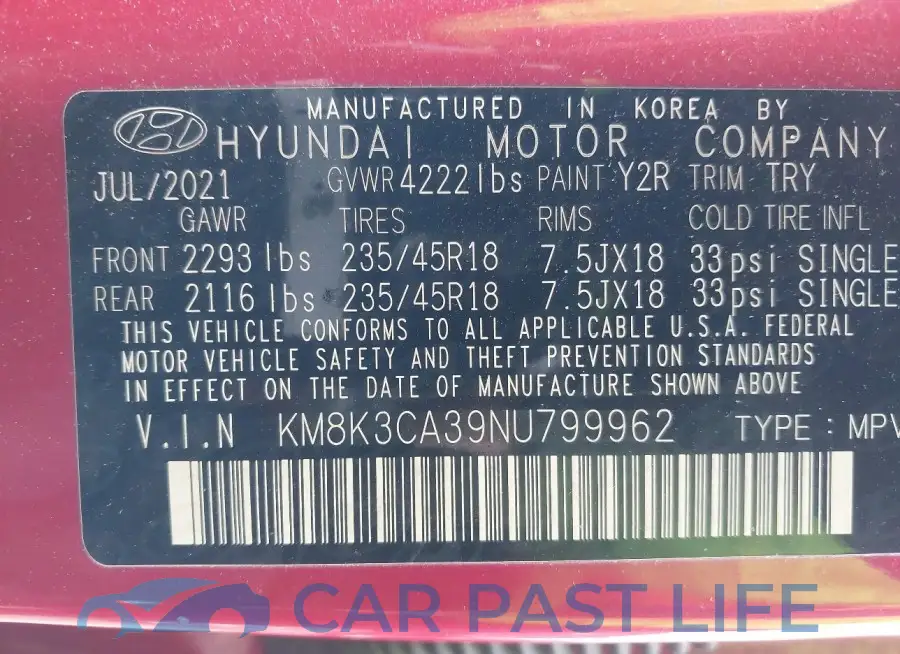 KM8K3CA39NU799962# 9
