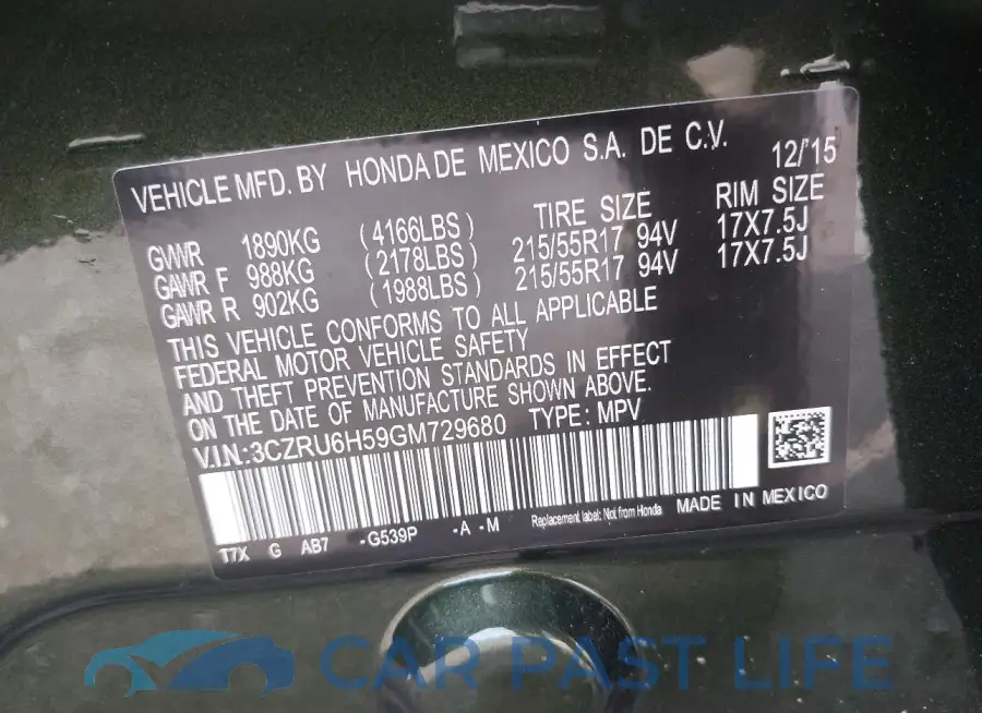 3CZRU6H59GM729680# 9