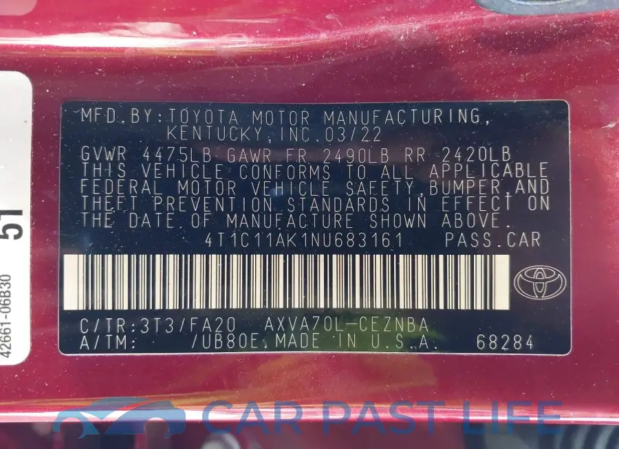 4T1C11AK1NU683161# 9