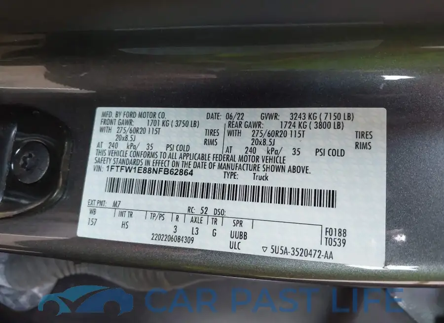 1FTFW1E88NFB62864# 9