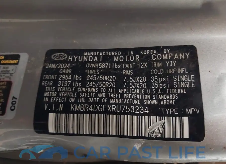 KM8R4DGEXRU753234# 9
