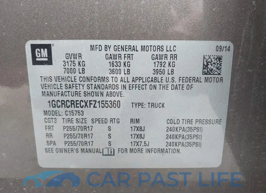 1GCRCRECXFZ155360# 9