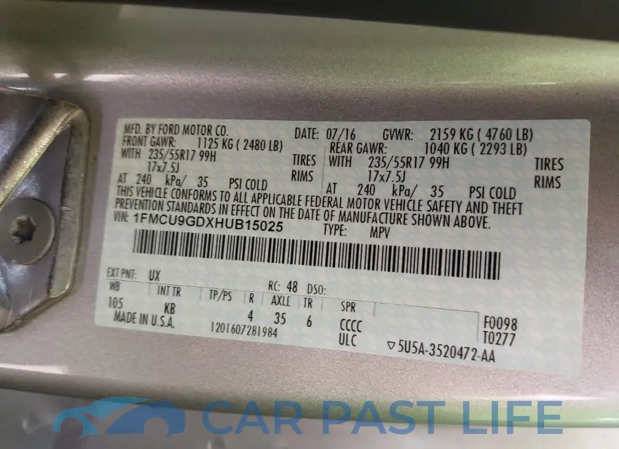 1FMCU9GDXHUB15025# 9