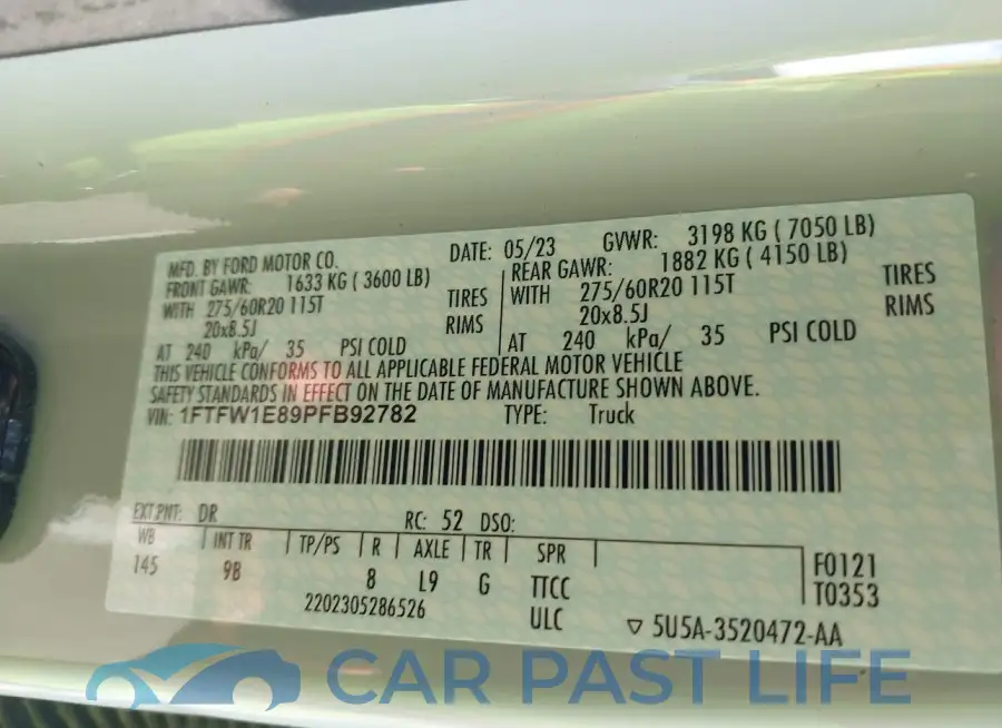 1FTFW1E89PFB92782# 9