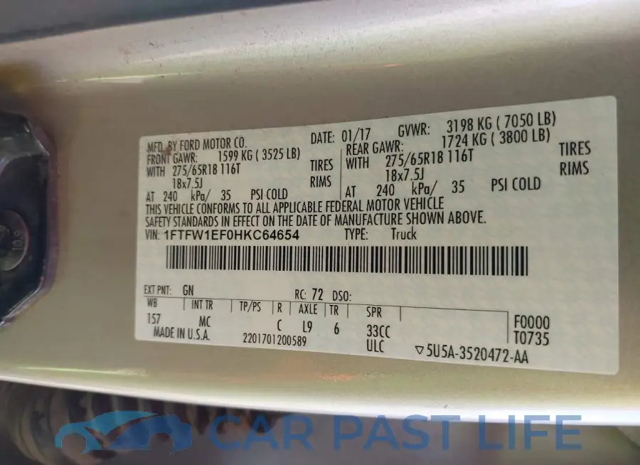 1FTFW1EF0HKC64654# 9