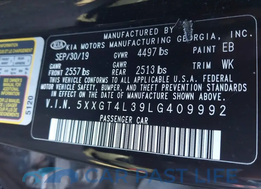 5XXGT4L39LG409992# 9