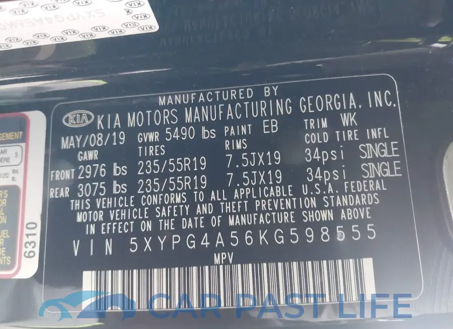 5XYPG4A56KG598555# 9