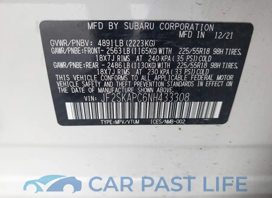 JF2SKAPC6NH433308# 9