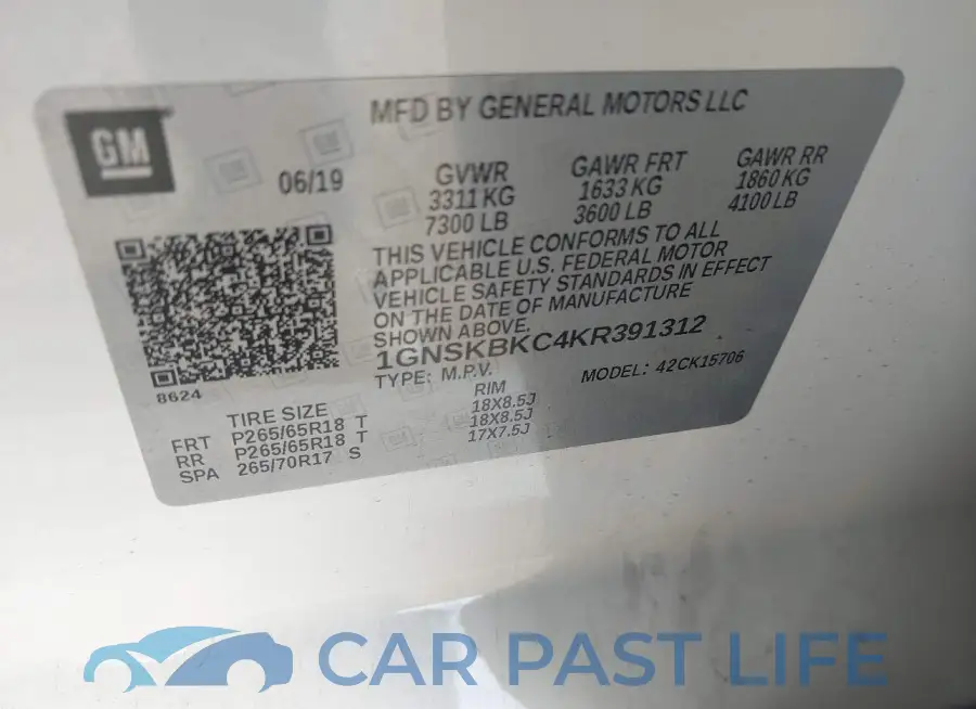 1GNSKBKC4KR391312# 9