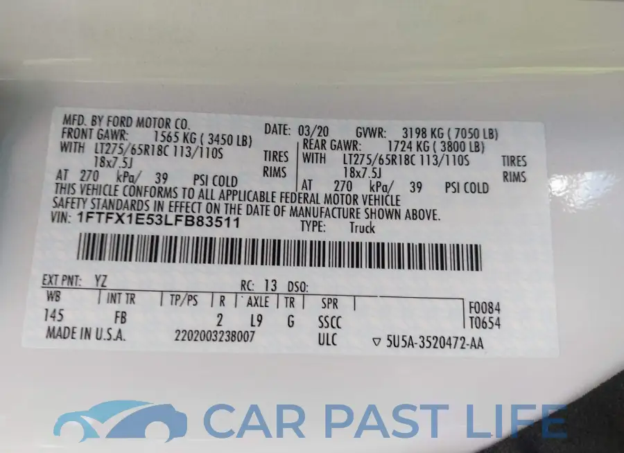 1FTFX1E53LFB83511# 9