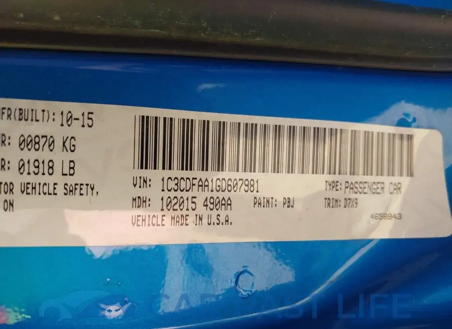 1C3CDFAA1GD607981# 9