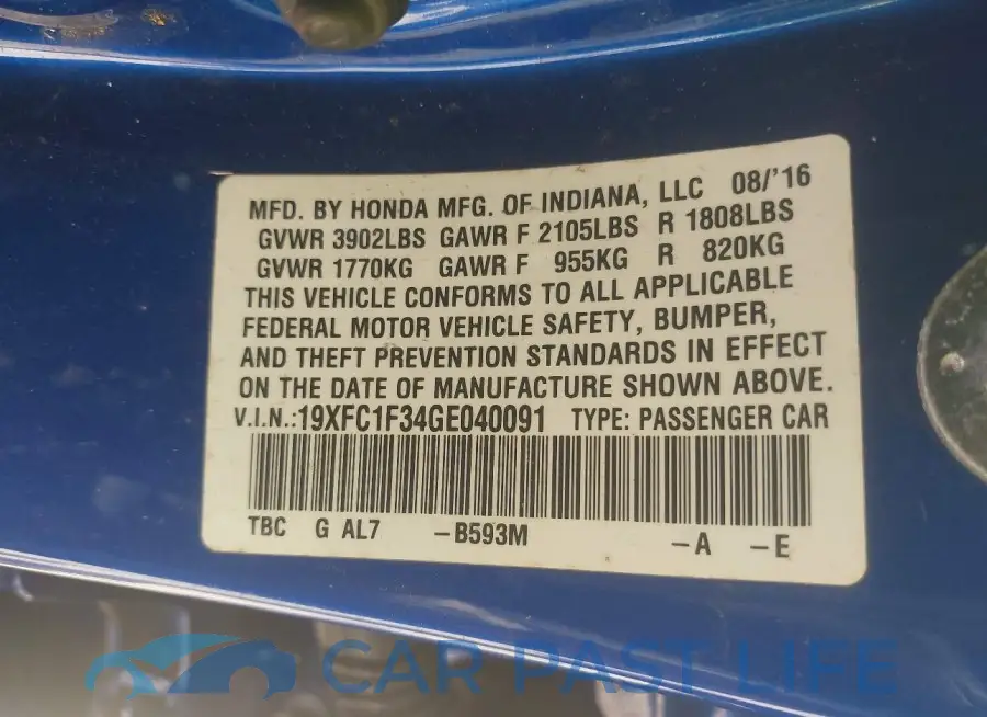 19XFC1F34GE040091# 9