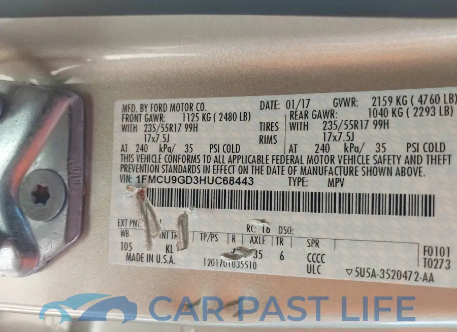 1FMCU9GD3HUC68443# 9