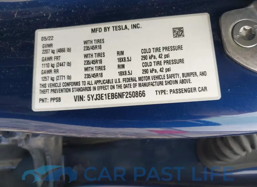 5YJ3E1EB6NF250866# 9