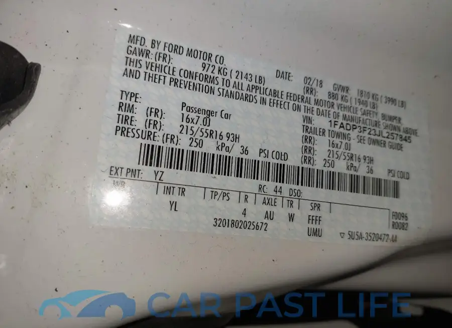1FADP3F23JL257845# 9