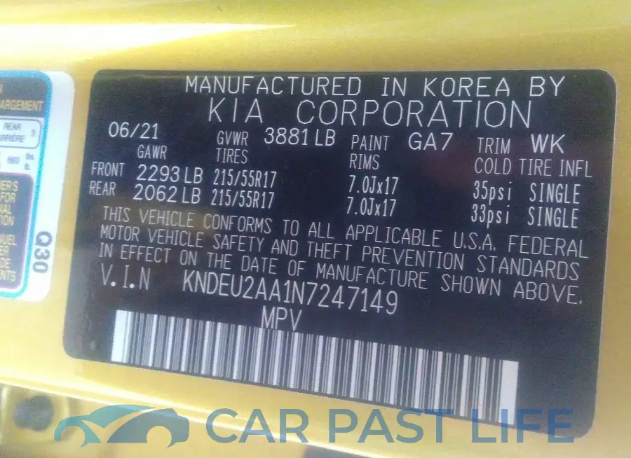 KNDEU2AA1N7247149# 9