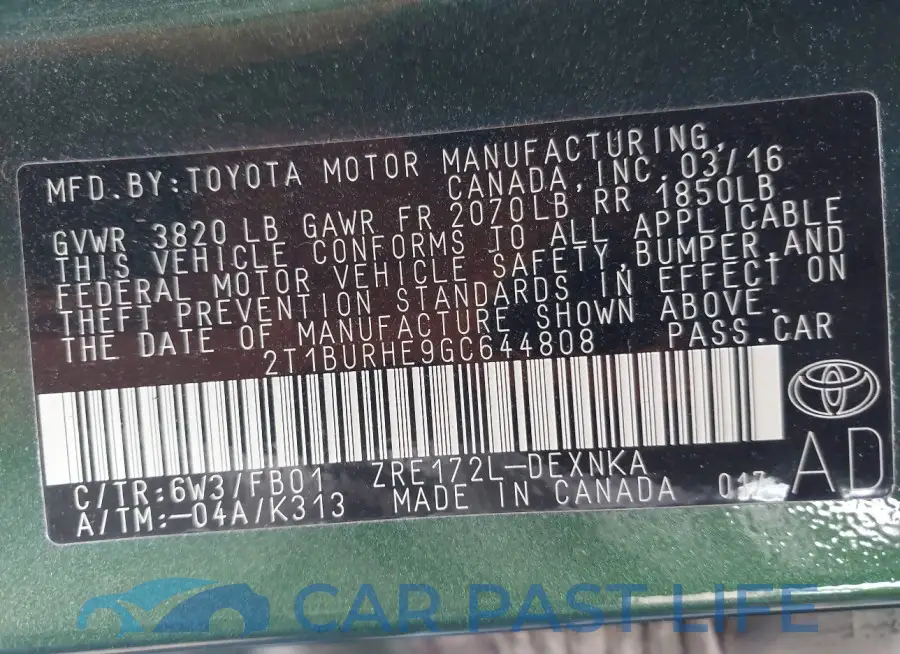 2T1BURHE9GC644808# 9