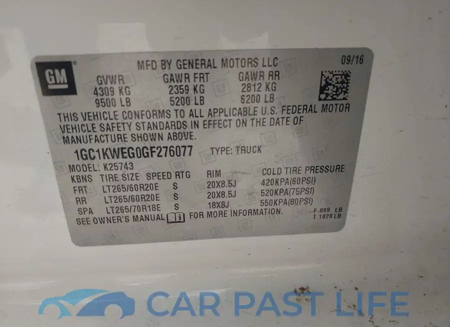 1GC1KWEG0GF276077# 9
