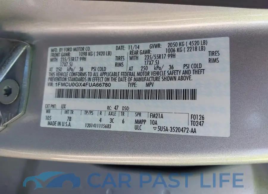 1FMCU0GX4FUA66780# 9