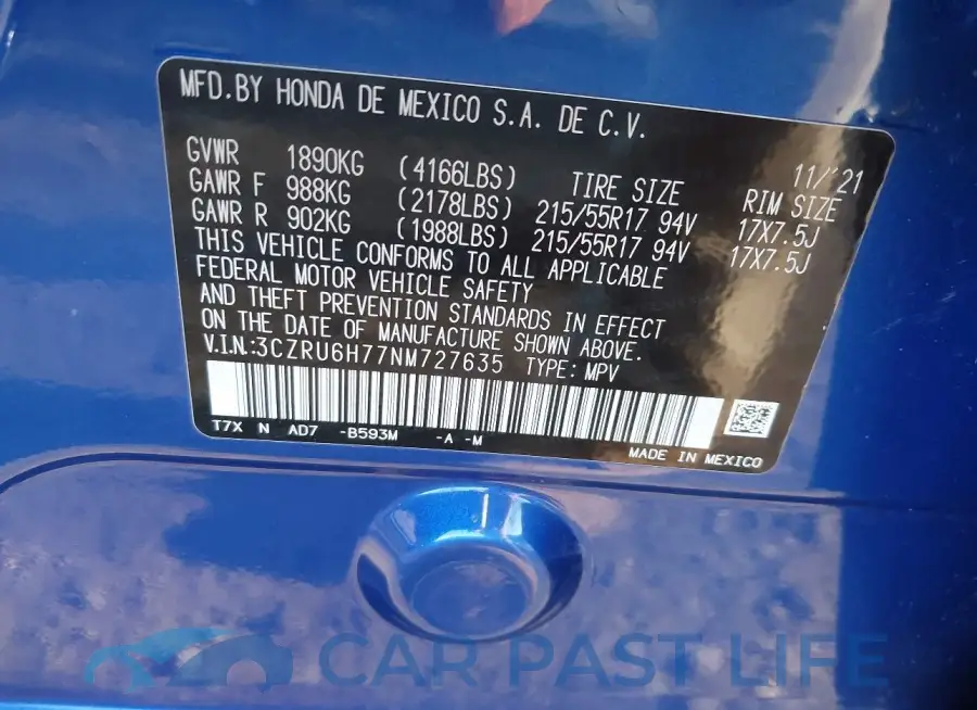 3CZRU6H77NM727635# 9