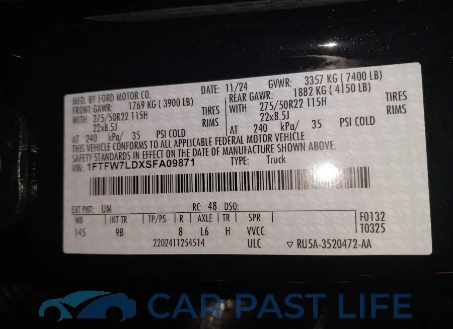 1FTFW7LDXSFA09871# 9