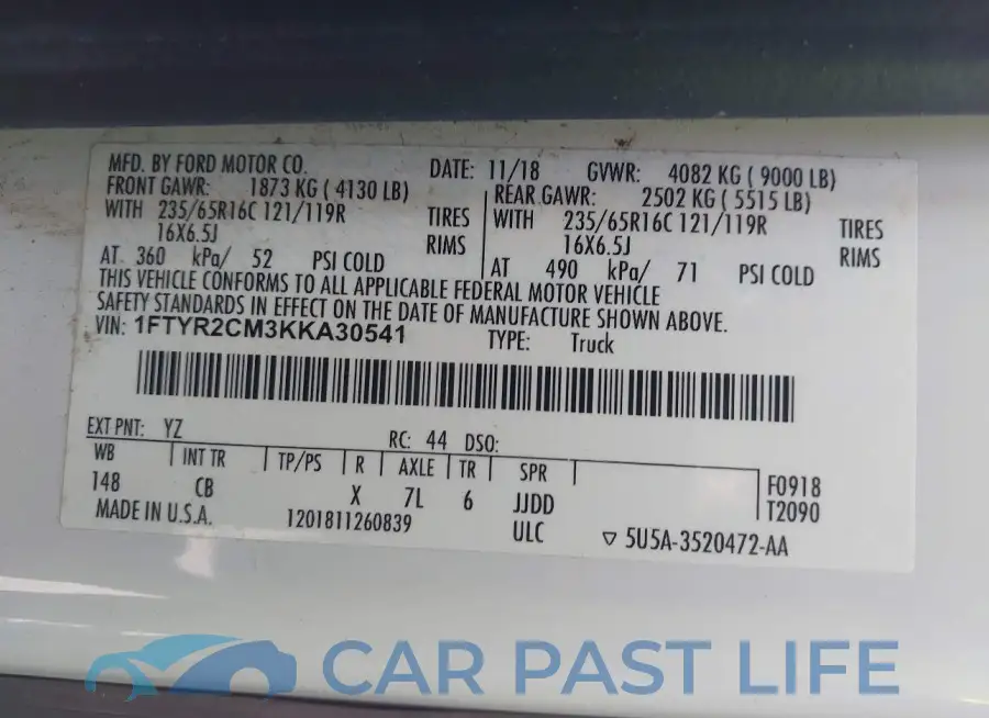 1FTYR2CM3KKA30541# 9