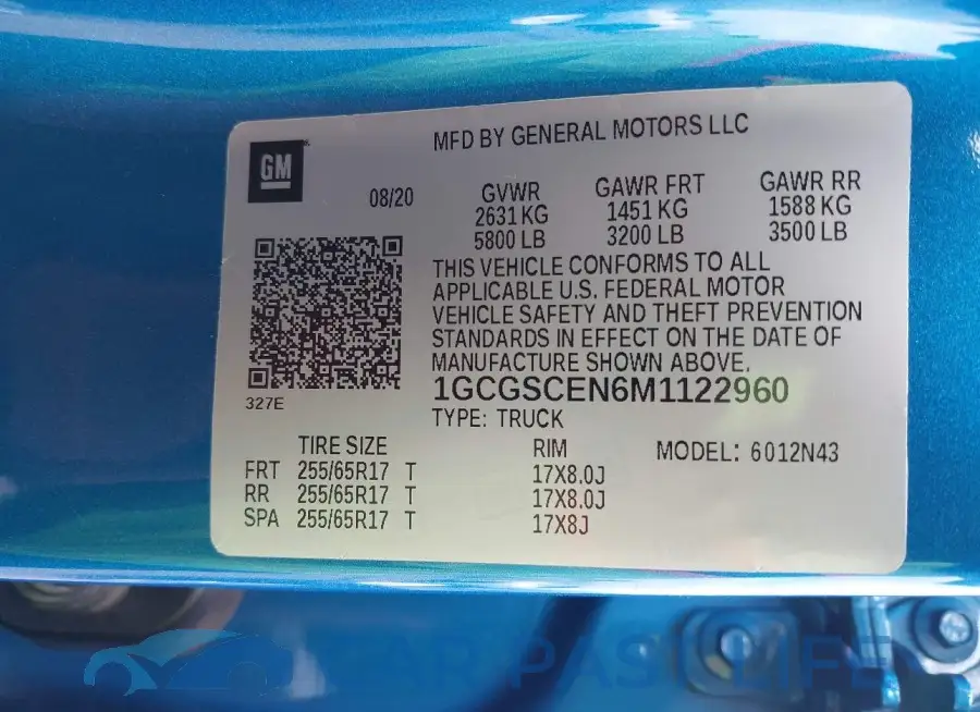 1GCGSCEN6M1122960# 9