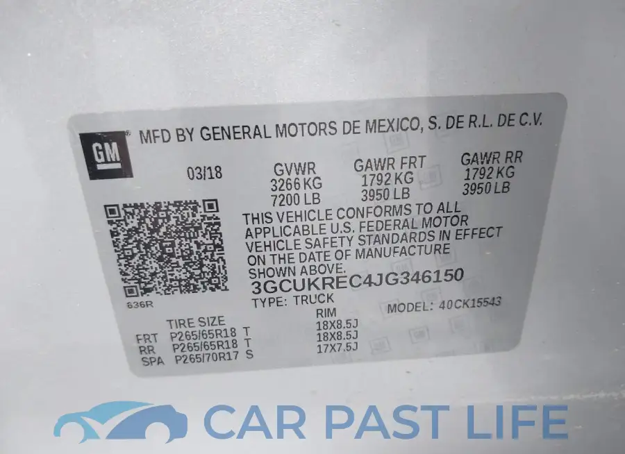 3GCUKREC4JG346150# 9