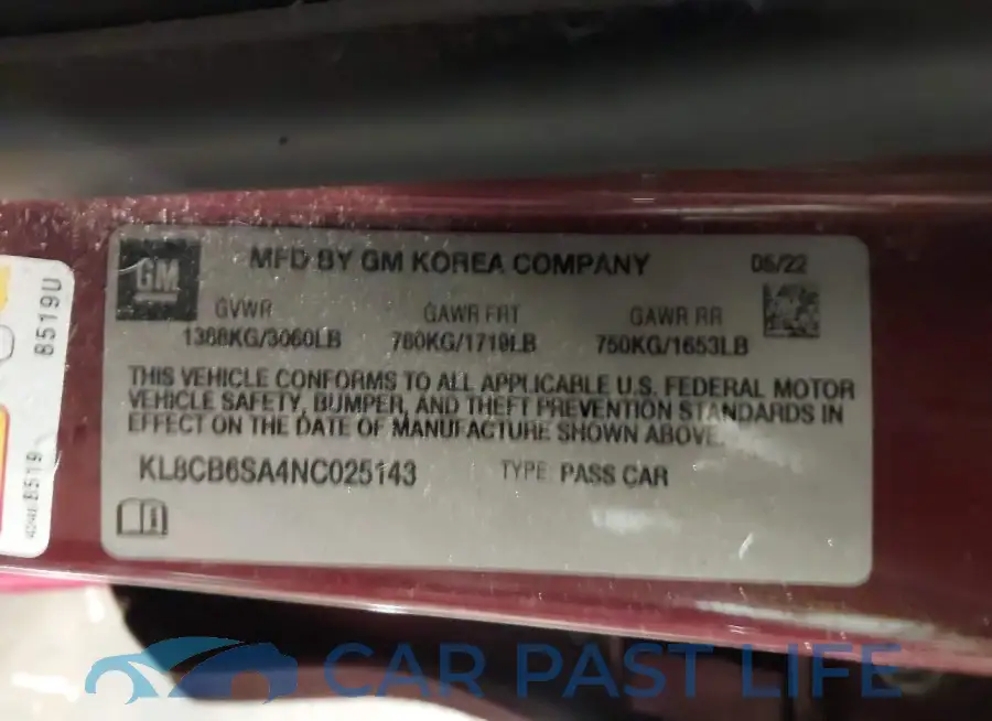 KL8CB6SA4NC025143# 9
