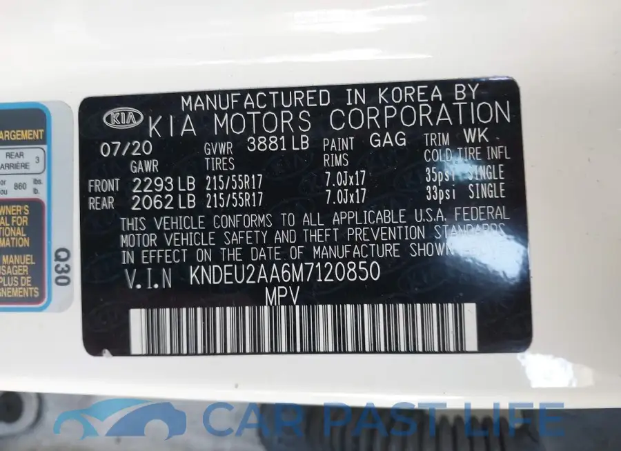 KNDEU2AA6M7120850# 9