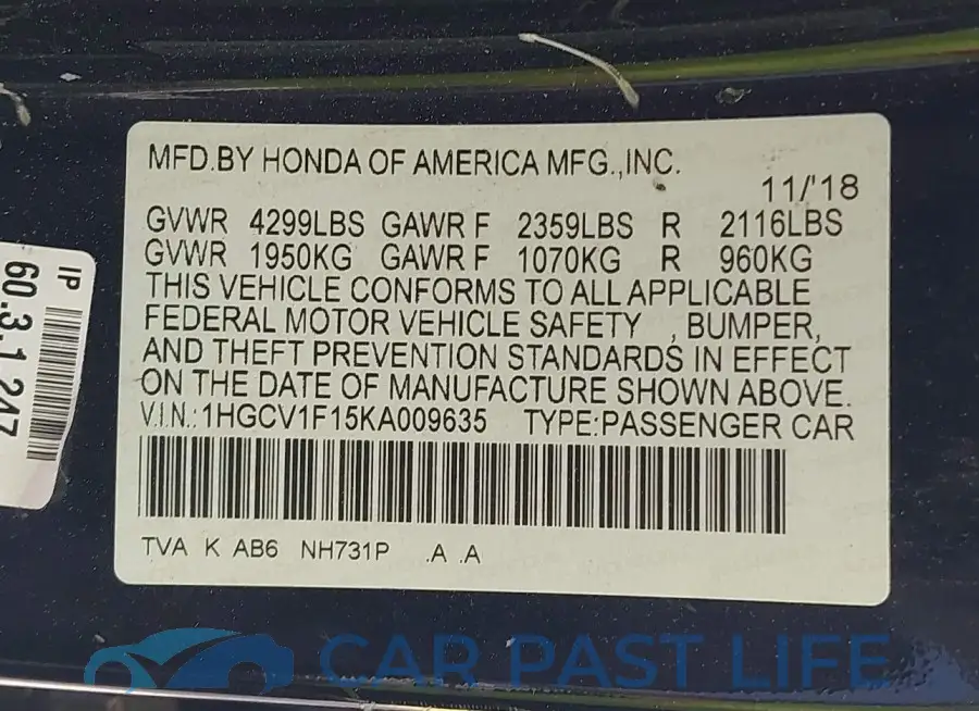 1HGCV1F15KA009635# 9